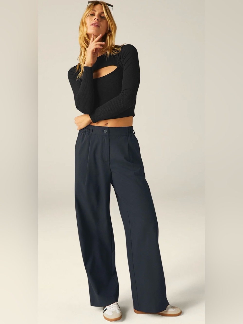 Beyond Yoga Status Wide Leg Trouser Navy M